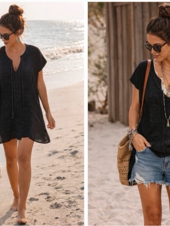 Kona Sol Other - Kona Sol Black Embroidered Beach Coverup